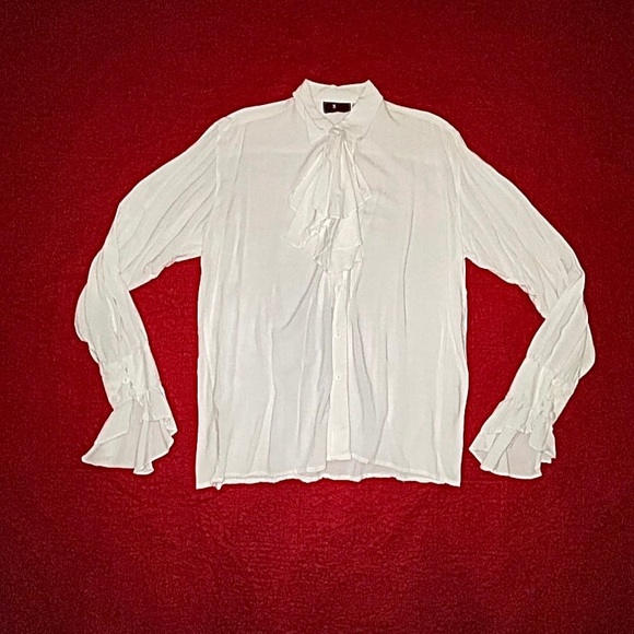 Bridgerton dress shirt ruffle sleeve collar details 23in chest - Picture 2 of 7